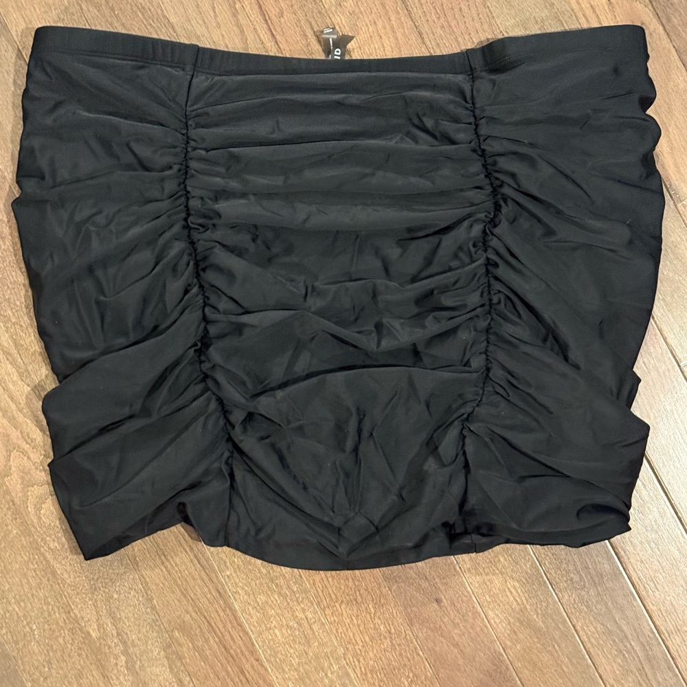 Black Ruched Mini Swim Skirt